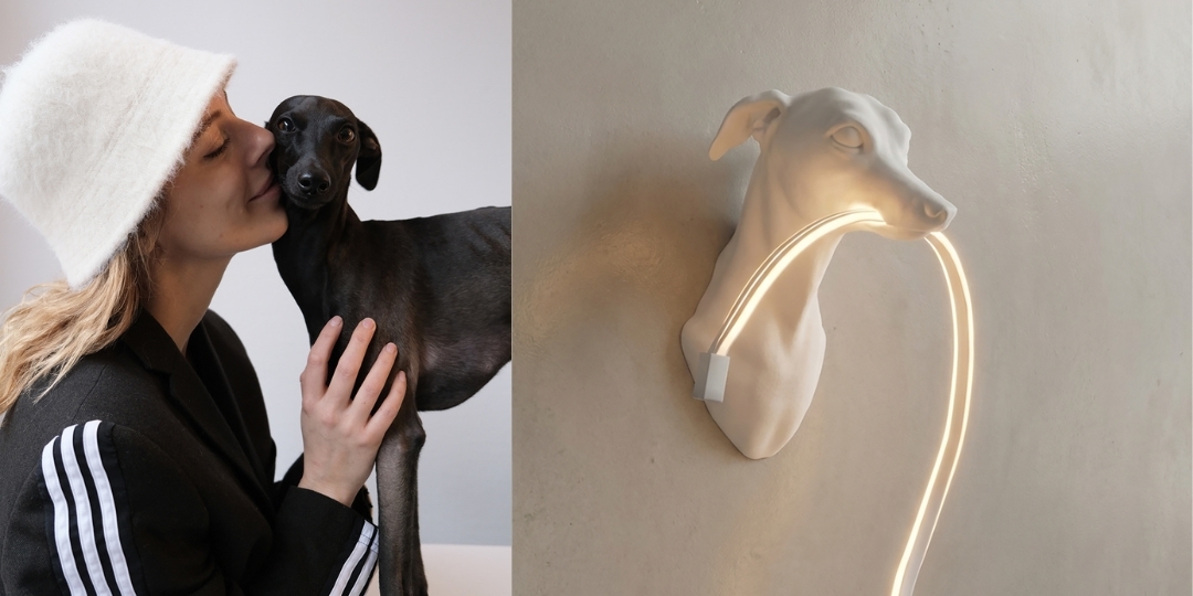 Elin Gärdenfors and her lamp shaped like a dog