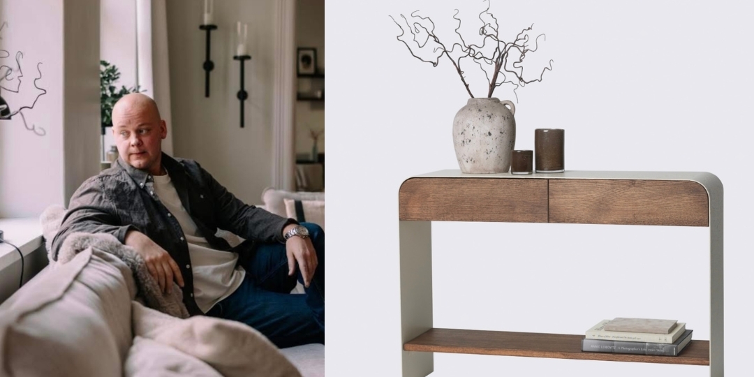 Filip Blixt with his designed shelf
