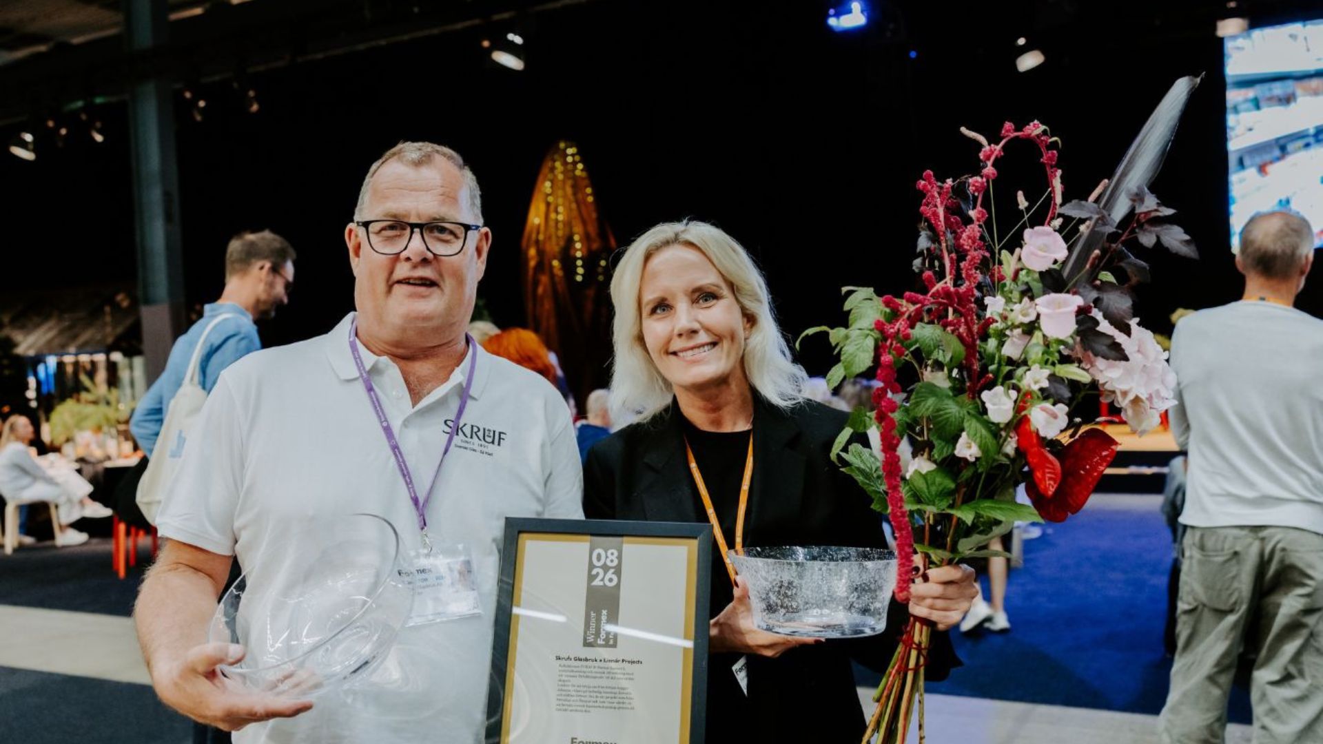 Kent Elm, Skrufs Glasbruk, Johanna Linnér, Linnér Projects tar emot priset In Focus 2026.